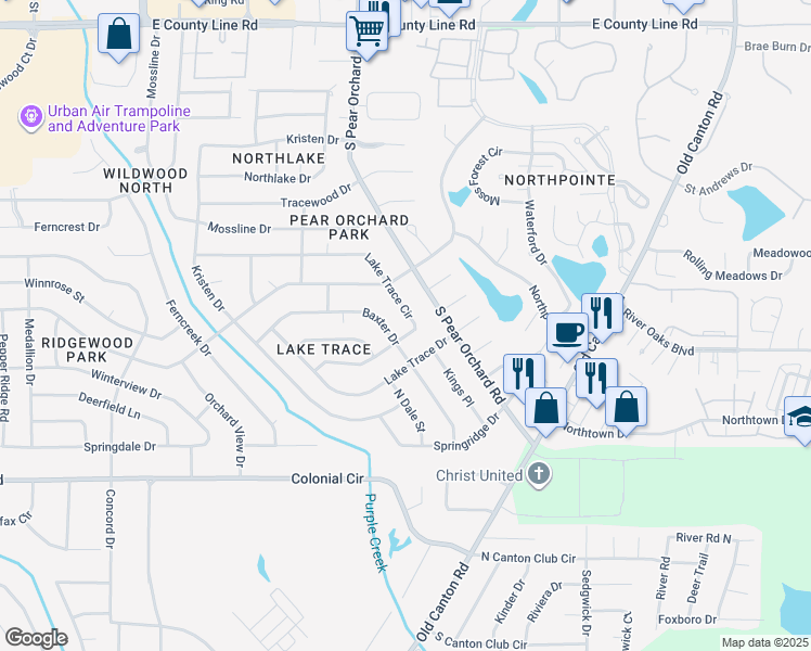 map of restaurants, bars, coffee shops, grocery stores, and more near 5912 Lake Trace Cir in Jackson