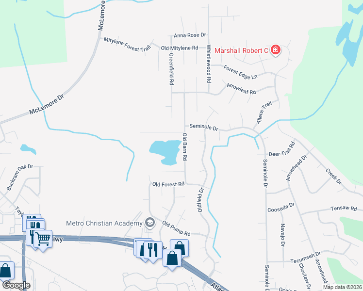 map of restaurants, bars, coffee shops, grocery stores, and more near 7448 Old Barn Road in Montgomery