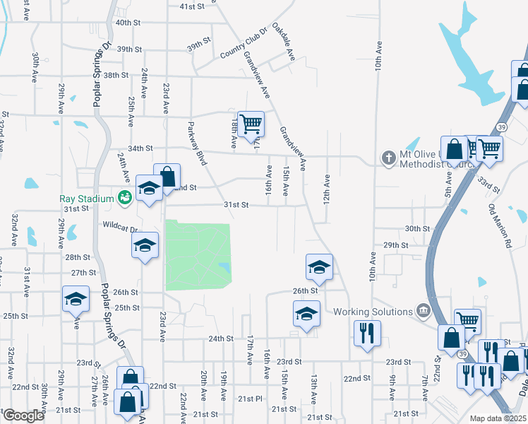 map of restaurants, bars, coffee shops, grocery stores, and more near 1603 31st Street in Meridian