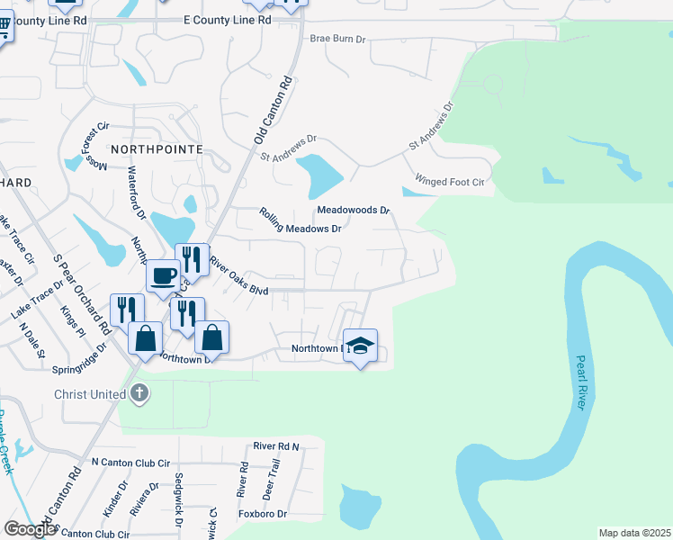 map of restaurants, bars, coffee shops, grocery stores, and more near Northtown Road in Jackson