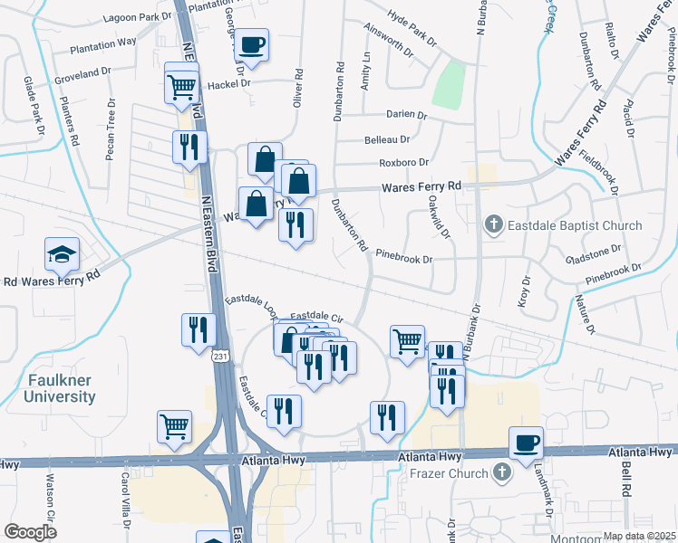 map of restaurants, bars, coffee shops, grocery stores, and more near 509 Lynnhurst Court in Montgomery