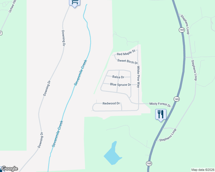 map of restaurants, bars, coffee shops, grocery stores, and more near 104 Blue Spruce Drive in Phenix City