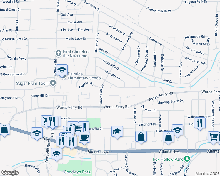 map of restaurants, bars, coffee shops, grocery stores, and more near 4098 Johnstown Court in Montgomery