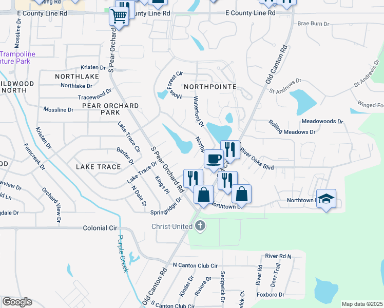 map of restaurants, bars, coffee shops, grocery stores, and more near 211 Stoney Brook Cove in Jackson