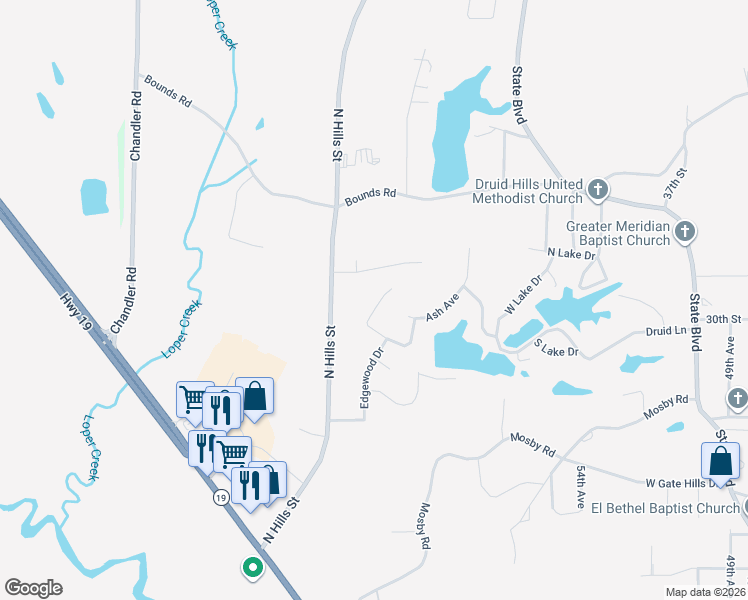 map of restaurants, bars, coffee shops, grocery stores, and more near 3017 Willow Drive in Meridian