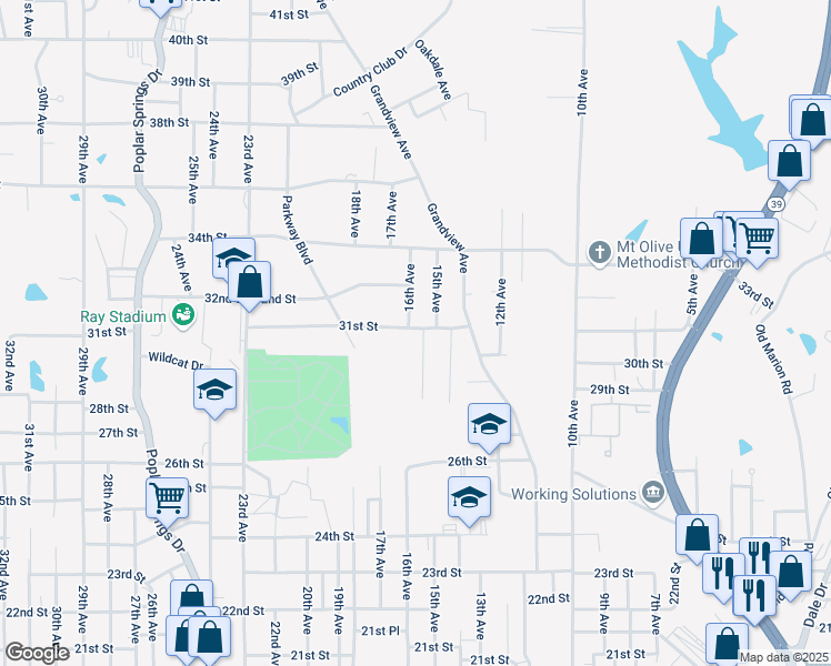 map of restaurants, bars, coffee shops, grocery stores, and more near 1603 31st Street in Meridian