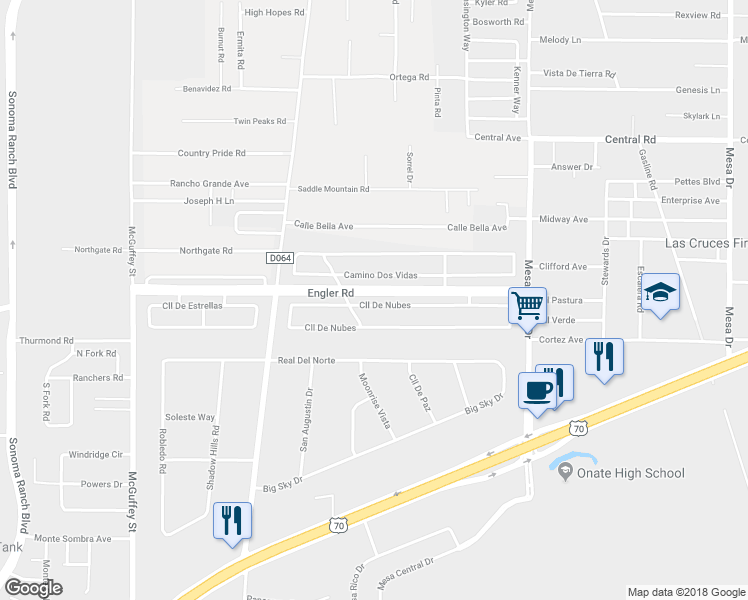 map of restaurants, bars, coffee shops, grocery stores, and more near 4778 Calle De Nubes in Las Cruces