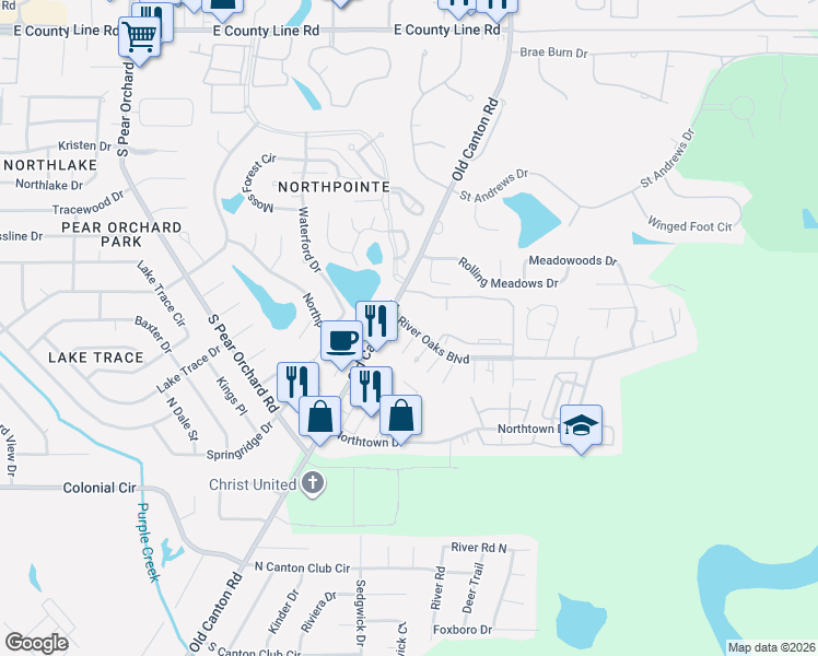 map of restaurants, bars, coffee shops, grocery stores, and more near 208 River Place in Jackson