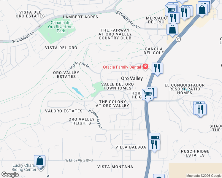 map of restaurants, bars, coffee shops, grocery stores, and more near 50 Silverado in Tucson