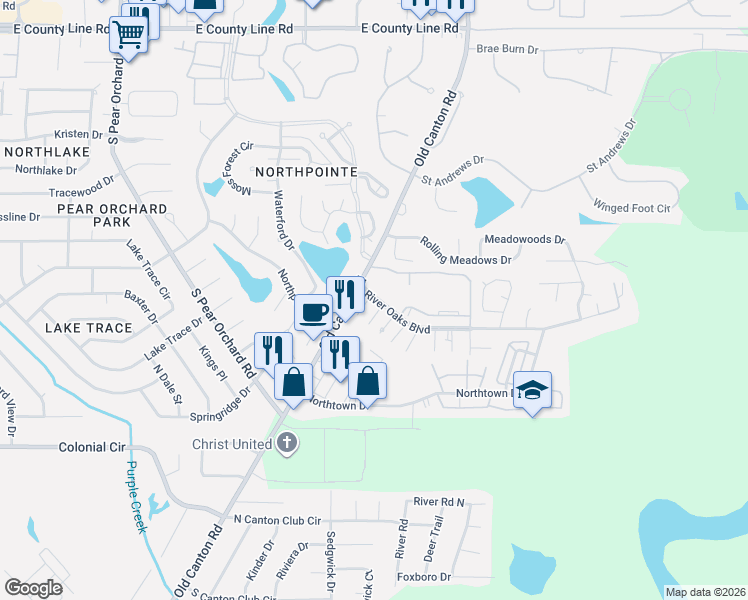 map of restaurants, bars, coffee shops, grocery stores, and more near 208 River Place in Jackson
