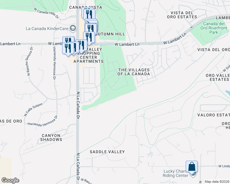 map of restaurants, bars, coffee shops, grocery stores, and more near 1161 West Wild Dune Lane in Oro Valley