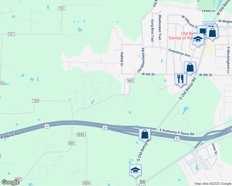 map of restaurants, bars, coffee shops, grocery stores, and more near 2133 County Road 805 in Cleburne
