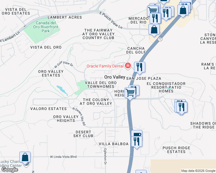 map of restaurants, bars, coffee shops, grocery stores, and more near 257 East Southern Pines Drive in Tucson