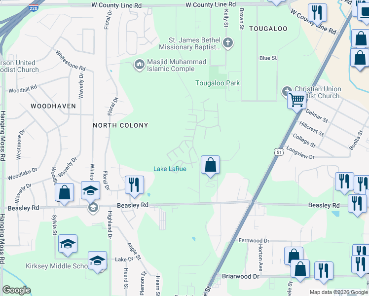 map of restaurants, bars, coffee shops, grocery stores, and more near 22 Glencross Drive in Jackson