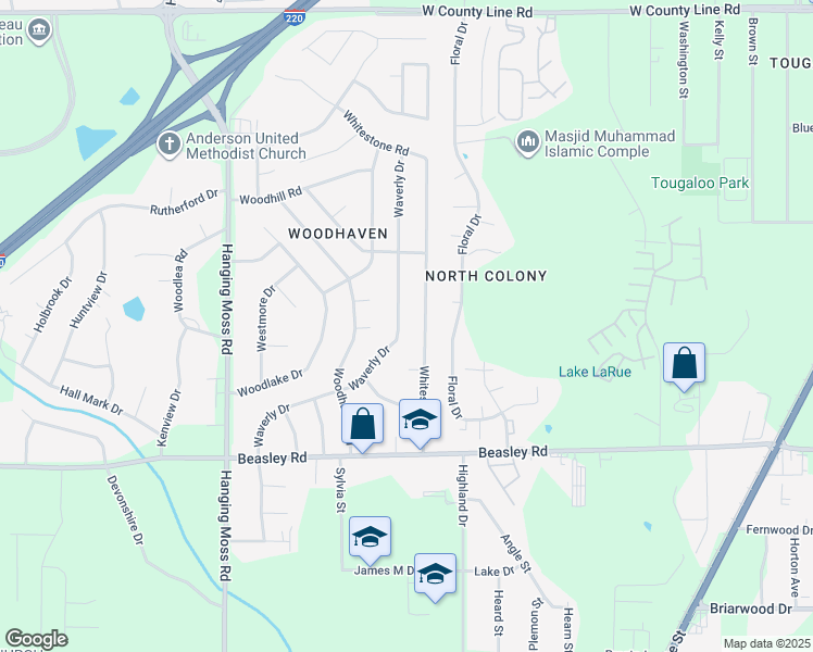 map of restaurants, bars, coffee shops, grocery stores, and more near 6046 Waverly Drive in Jackson