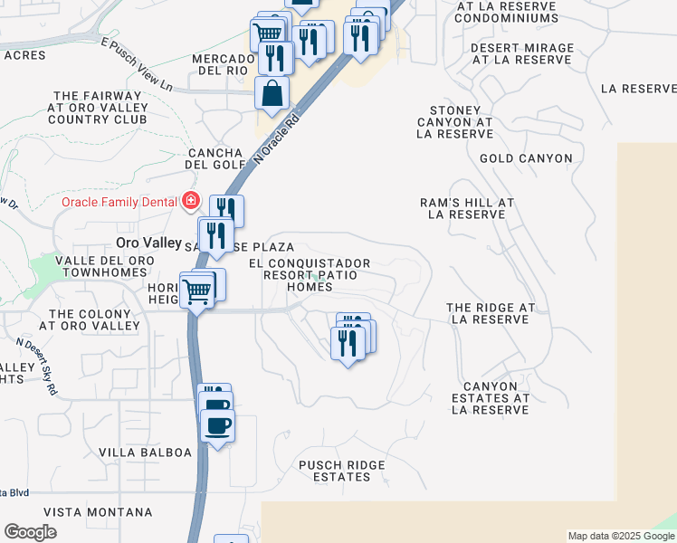 map of restaurants, bars, coffee shops, grocery stores, and more near 920 Camino Corrida in Oro Valley