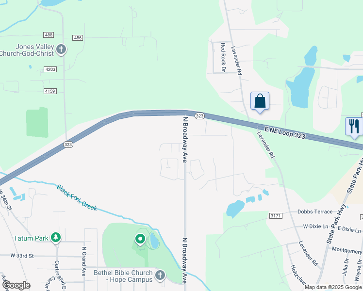 map of restaurants, bars, coffee shops, grocery stores, and more near 120 Letha Court in Tyler