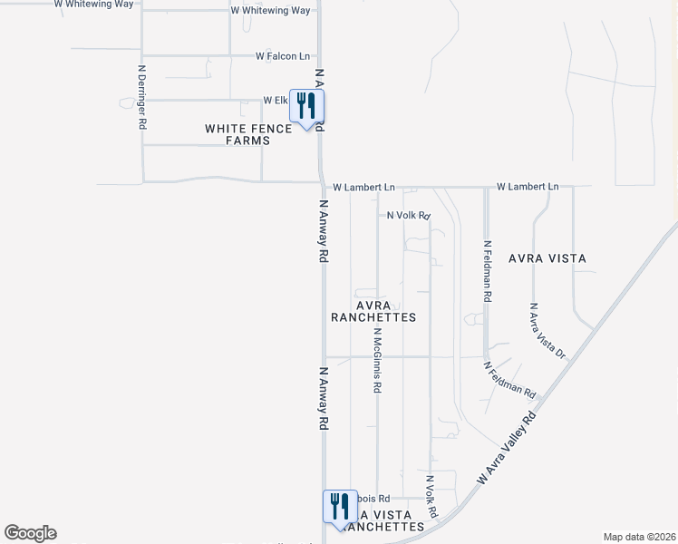 map of restaurants, bars, coffee shops, grocery stores, and more near 10200 North Anway Road in Marana