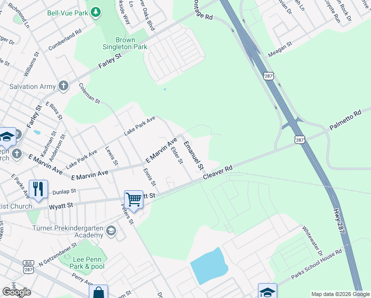 map of restaurants, bars, coffee shops, grocery stores, and more near 231 Emanuel Street in Waxahachie