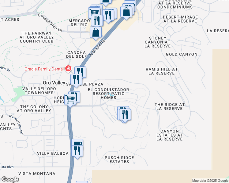 map of restaurants, bars, coffee shops, grocery stores, and more near 920 Camino Corrida in Oro Valley