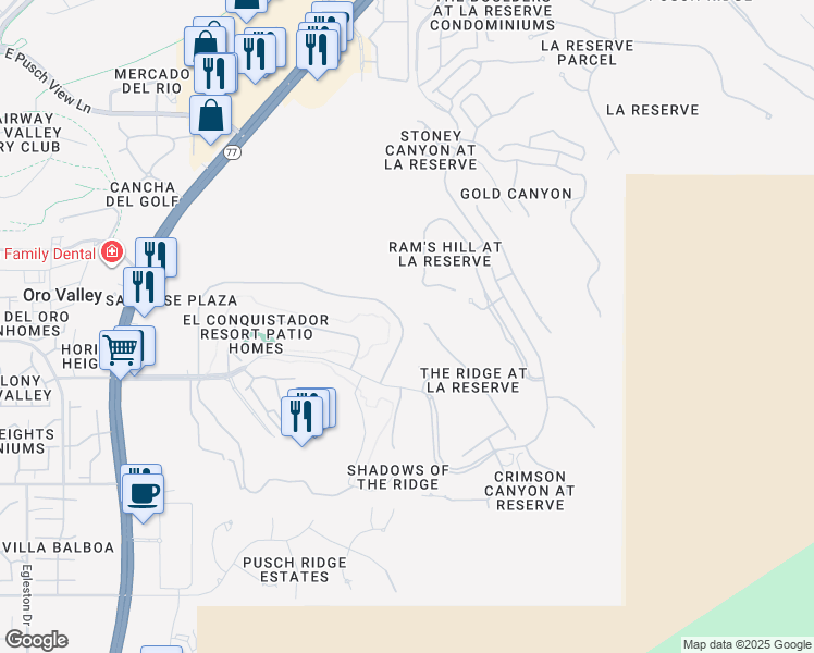 map of restaurants, bars, coffee shops, grocery stores, and more near 1230 Camino Diestro in Oro Valley