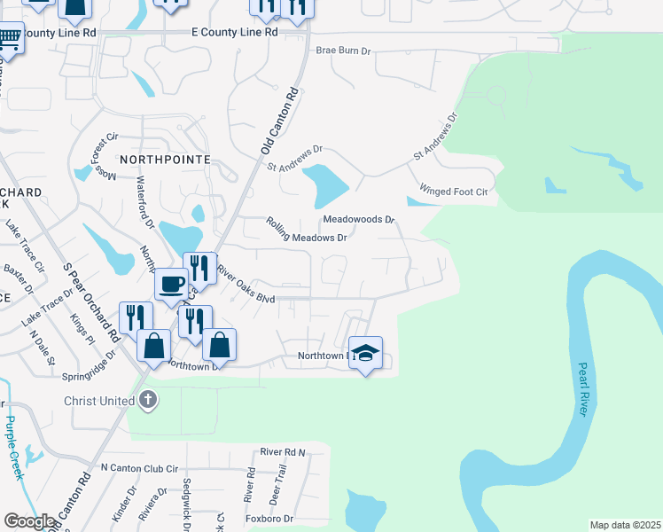 map of restaurants, bars, coffee shops, grocery stores, and more near 48 Northtown Circle in Jackson