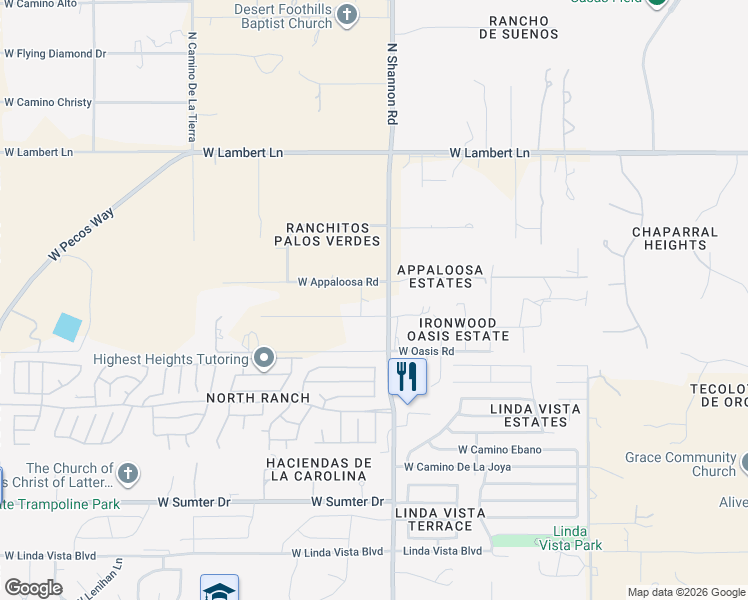 map of restaurants, bars, coffee shops, grocery stores, and more near 2901 West Appaloosa Road in Tucson