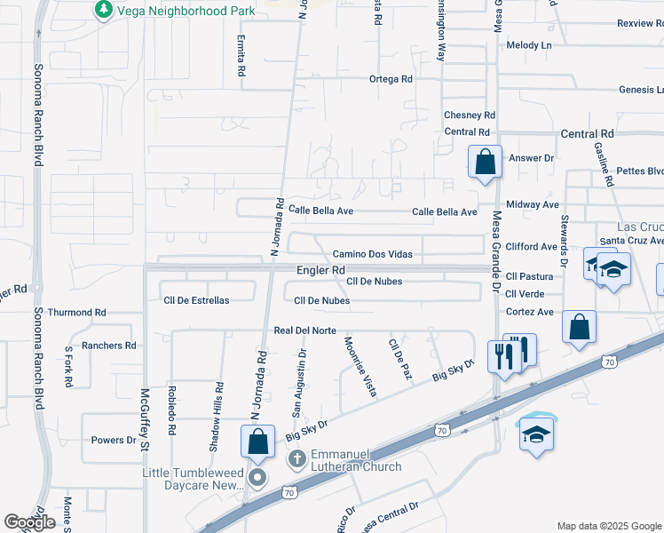map of restaurants, bars, coffee shops, grocery stores, and more near Engler Road in Las Cruces