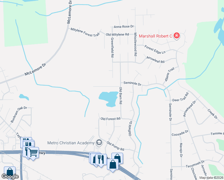 map of restaurants, bars, coffee shops, grocery stores, and more near 7448 Old Barn Road in Montgomery