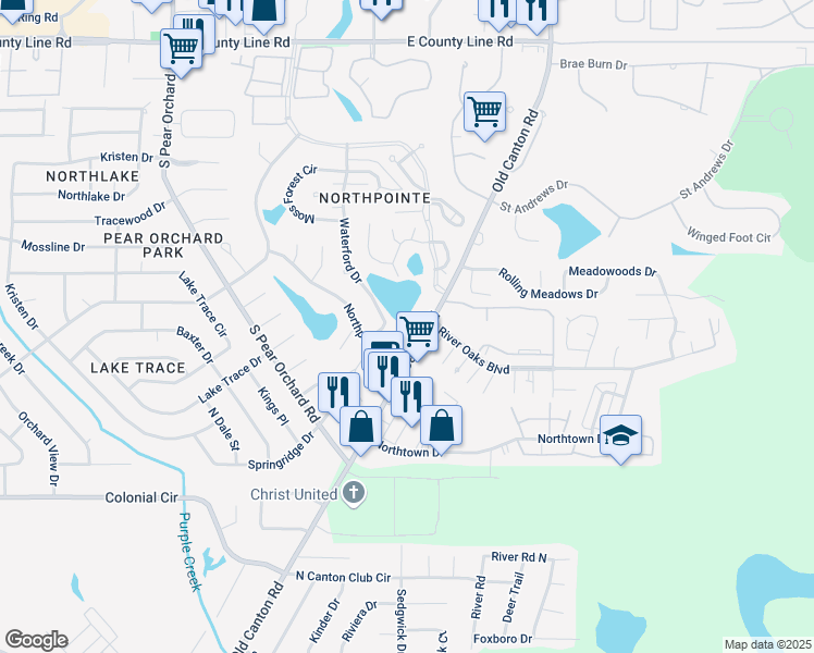 map of restaurants, bars, coffee shops, grocery stores, and more near 109 River Place 1 in Jackson