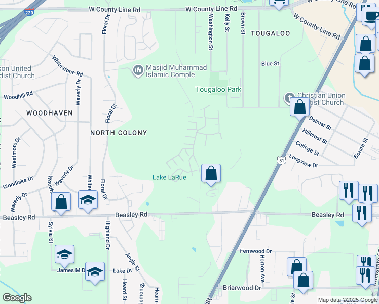 map of restaurants, bars, coffee shops, grocery stores, and more near 22 Glencross Drive in Jackson