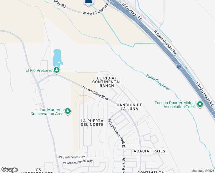 map of restaurants, bars, coffee shops, grocery stores, and more near 10095 North Mill Crossing Way in Tucson