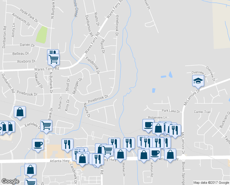 map of restaurants, bars, coffee shops, grocery stores, and more near 6308 Pinebrook Drive in Montgomery