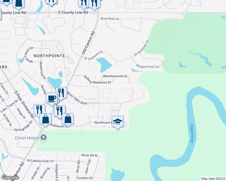 map of restaurants, bars, coffee shops, grocery stores, and more near 32-AB Northtown Road in Jackson