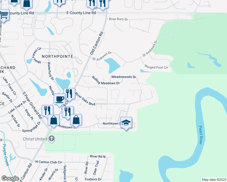 map of restaurants, bars, coffee shops, grocery stores, and more near 42 Northtown Road in Jackson