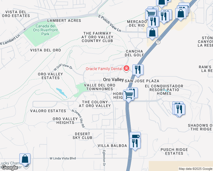 map of restaurants, bars, coffee shops, grocery stores, and more near 257 East Southern Pines Drive in Tucson