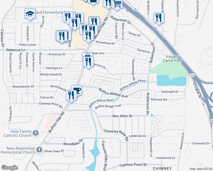 map of restaurants, bars, coffee shops, grocery stores, and more near 2702 Arlington Avenue in Abilene