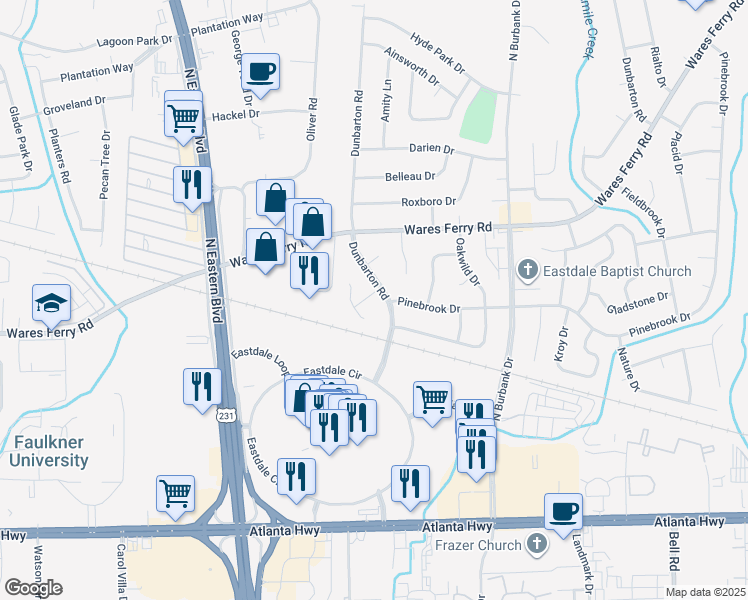 map of restaurants, bars, coffee shops, grocery stores, and more near 509 Lynnhurst Court in Montgomery