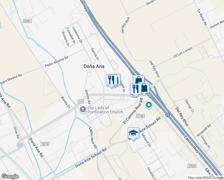 map of restaurants, bars, coffee shops, grocery stores, and more near 641 E Thorpe Road in Las Cruces