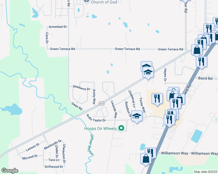 map of restaurants, bars, coffee shops, grocery stores, and more near 3510 Woodleaf Drive in Shreveport