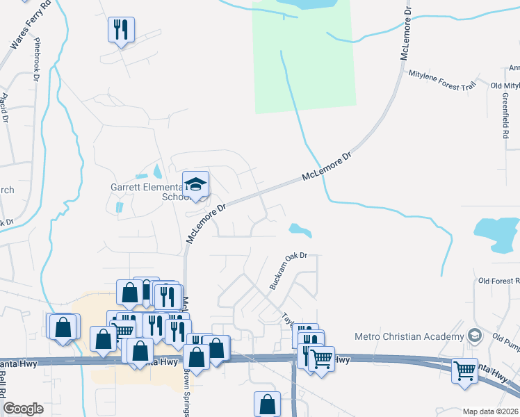 map of restaurants, bars, coffee shops, grocery stores, and more near 7001 McKenzie Court in Montgomery
