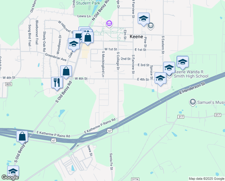 map of restaurants, bars, coffee shops, grocery stores, and more near 406 South College Drive in Keene