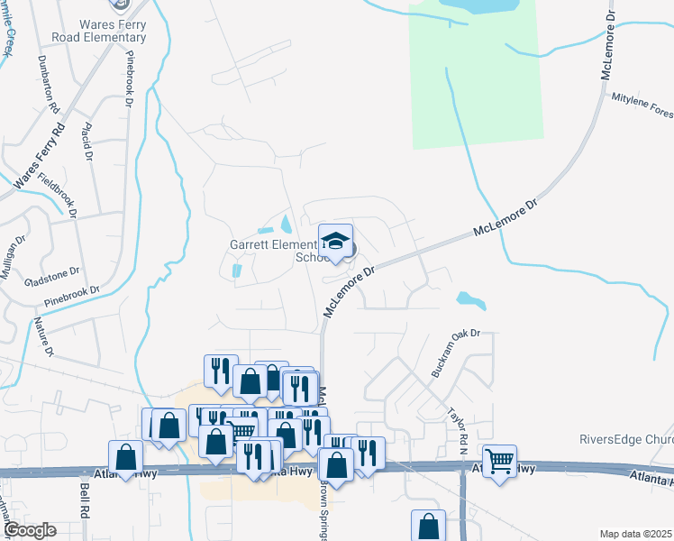 map of restaurants, bars, coffee shops, grocery stores, and more near 555 McLemore Drive in Montgomery