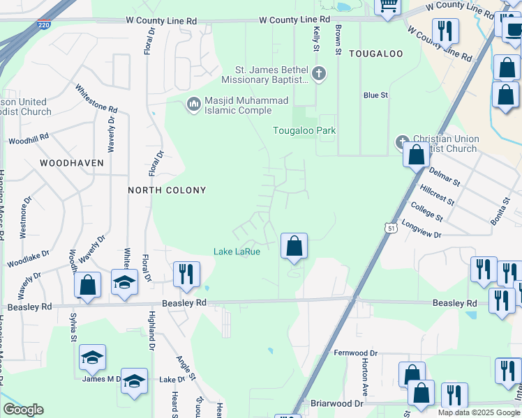 map of restaurants, bars, coffee shops, grocery stores, and more near 753 Glencross Drive in Jackson