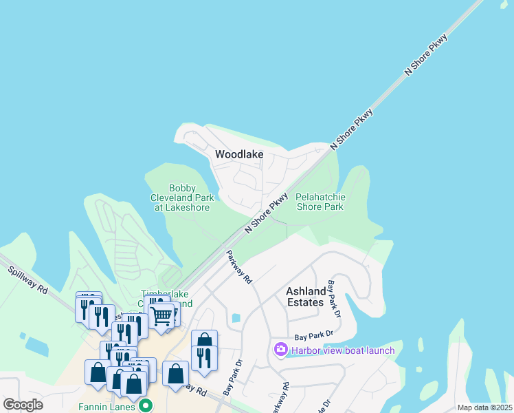 map of restaurants, bars, coffee shops, grocery stores, and more near 58 Woodlake Drive in Brandon