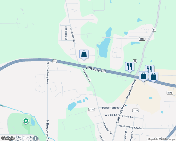 map of restaurants, bars, coffee shops, grocery stores, and more near 201-399 Texas 323 Loop in Tyler