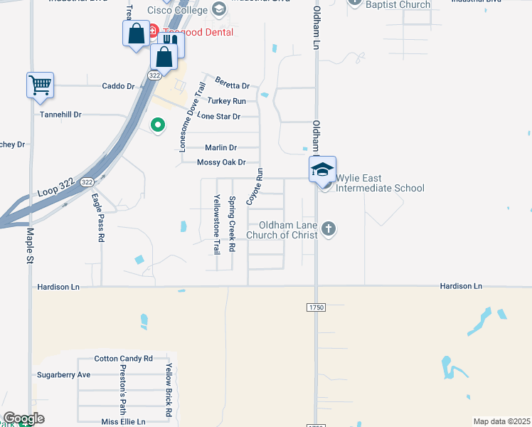 map of restaurants, bars, coffee shops, grocery stores, and more near 834 Healing Water Trail in Abilene