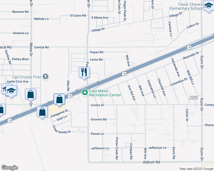 map of restaurants, bars, coffee shops, grocery stores, and more near 7834-7892 U.S. 70 in Las Cruces