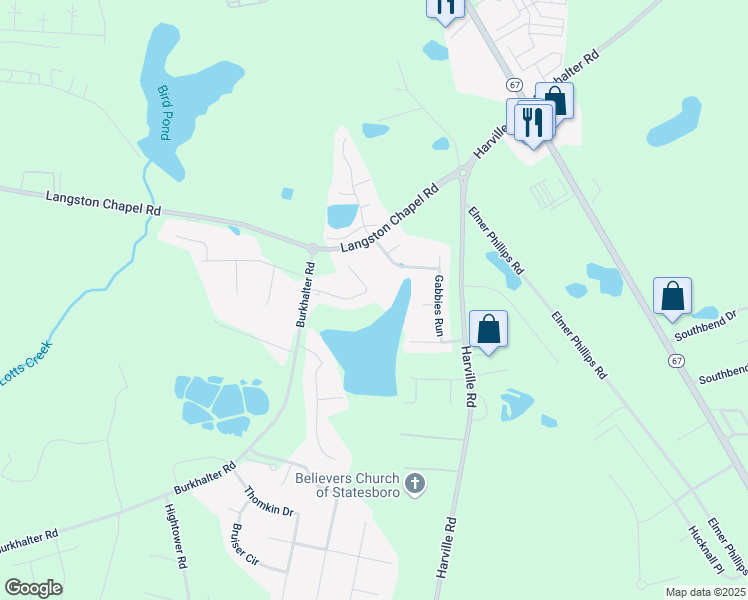 map of restaurants, bars, coffee shops, grocery stores, and more near 153 Herschel Drive in Statesboro