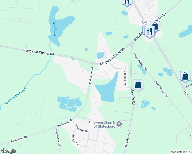 map of restaurants, bars, coffee shops, grocery stores, and more near 116 Herschel Drive in Statesboro